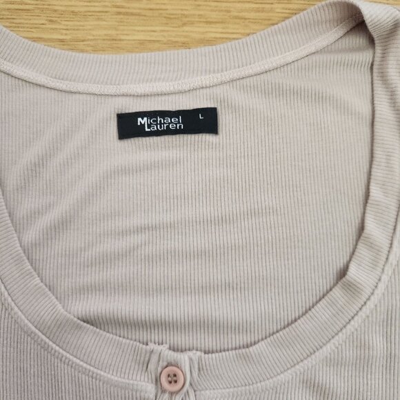 NWT REVOLVE Michael Lauren Tan Cream Long Sleeve Henley Dress Size Large - Picture 4 of 15